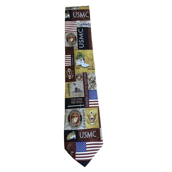 Eagle Wings Tie US Marines Corps USMC Dog Flag Military Logo Silk Necktie - Picture 2 of 8